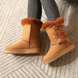 Vipkoala Women Flock Fluffy Suede Snow Boots Cute Butterfly Round Toe Warm Boots Autumn Winter Thick Sole Platform Cotton Shoes