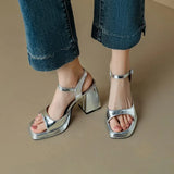 Vipkoala Summer New Styles Fashion Fish Beak Exposed Toe High-heeled Women's Sandals Golden Silvery Buckle Square Heel Women Sandals