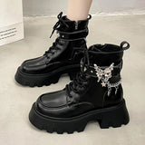 Vipkoala Wedges Platform Gothic Zipper Ankle Boots Women's Metal Thick Heel Motorcycle Boots 2024 Autumn Lace-Up Fashion Booties