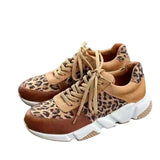 Vipkoala Plus size 36-44 New Thick-soled Round Toe Low-top Leopard Print Women&#39;s Singles Cross-large Stitching Lace-up Sneakers