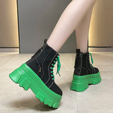 Vipkoala Green Punk Chunky Platform Ankle Boots for Women Autumn Winter Thick Bottom Motorcycle Boots Wedges Gothic Shoes Woman