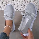 Vipkoala Breathable Knitted Striped Flats Shoes Women Casual Lace-Up Soft Sole Sneakers Woman Super Size 43 Lightweight Non-Slip Loafers