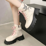 Vipkoala Wedges Platform Gothic Zipper Ankle Boots Women's Metal Thick Heel Motorcycle Boots 2024 Autumn Lace-Up Fashion Booties