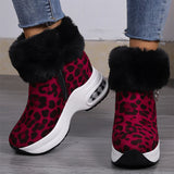 Vipkoala Sexy Leopard Thicken Plush Women's Boots Wedges Platform Warm Winter Ankle Booties Woman Side Zipper Chunky Heel Short Botas