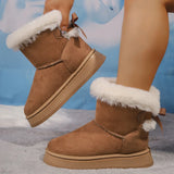 Vipkoala Winter Faux Suede Women Fluffy Snow Boots Warm Plush Platform Ankle Booties Woman Bow Slip On Cotton Boots 36-42