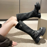 Vipkoala Brand Desinger Women Mid Calf Boots Chunky Platform Punk Motorcycle Long Booties Goth Street Cool Shoes For Women