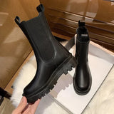 Vipkoala Classics Chelsea Boots Women Black Ankle Boots Autumn Winter Shoes Genuine Leather Platform Short Boots Slip on Elastic Band