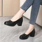 Vipkoala Fashion Women Pumps Round Toe Thick Heels Genuine Leather Shoes Woman Spring Summer Office Ladies Shoes Comfort