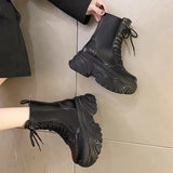 Vipkoala Punk Super High Platform Boots Women Chunky Heels Lace Up Motorcycle Boots Woman Black White Thick Bottom Ankle Booties Female