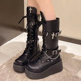 Vipkoala New Chunky Platform Punk Style Boots Women Zip Thick Sole Motorcycle Booties Fashion Metal Decor Street Shot Knight Boots