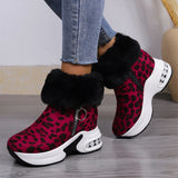 Vipkoala Sexy Leopard Thicken Plush Women's Boots Wedges Platform Warm Winter Ankle Booties Woman Side Zipper Chunky Heel Short Botas