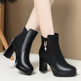 Vipkoala Autumn Winter Women  Platform Shoes Warm Fleece Waterproof Short Leather Boots Luxury Black Super High Heel Ankle Boots