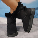 Vipkoala Winter Faux Suede Women Fluffy Snow Boots Warm Plush Platform Ankle Booties Woman Bow Slip On Cotton Boots 36-42