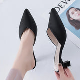 Thin Heels Pointed Toe Med Female Shoes Ladies' Slippers Low Shallow Mules For Women 2024 Luxury Slides New Designer Fashion Bas