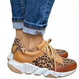 Vipkoala Plus size 36-44 New Thick-soled Round Toe Low-top Leopard Print Women&#39;s Singles Cross-large Stitching Lace-up Sneakers