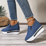 Vipkoala Women's Denim Wedges Heel Fashion Round Toe Sneakers Ladies Daily Casual Shallow Mouth Non-Slip Walking Women's Vulcanised Shoes