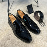 Vipkoala New Black Loafers for Men Patent Leather Tassels Wedding Business Men's Formal Shoes Size 38-45 Free Shipping men shoes