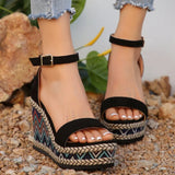 Vipkoala 2024 Summer New European and American Fashion Simple Ethnic Style Slope Heel Sandals with One Button High Heel Women's Shoes