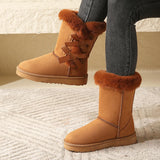 Vipkoala Women Flock Fluffy Suede Snow Boots Cute Butterfly Round Toe Warm Boots Autumn Winter Thick Sole Platform Cotton Shoes