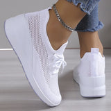 Vipkoala Spring Breathable Wedge Sneakers Women Mesh Knitted Platform Sports Shoes Woman Casual Non-Slip Lace Up Tennis Shoes Ladies