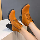 Vipkoala New Spring Winter Women Pumps Boots High Quality Lace-up European Ladies Shoes PU High Heels Boots Fast Delivery Platform Boots