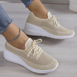 Vipkoala Spring Breathable Wedge Sneakers Women Mesh Knitted Platform Sports Shoes Woman Casual Non-Slip Lace Up Tennis Shoes Ladies