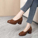 Vipkoala Fashion Women Pumps Round Toe Thick Heels Genuine Leather Shoes Woman Spring Summer Office Ladies Shoes Comfort