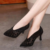 New Black Lace Pointed Toe Women's Pumps Summer Mesh Hollow-out Fashion Women Shoes Zapatos De Mujer