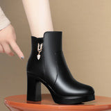 Vipkoala Autumn Winter Women  Platform Shoes Warm Fleece Waterproof Short Leather Boots Luxury Black Super High Heel Ankle Boots