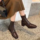 Vipkoala High Quality Soft PU Leather Women Ankle Boots Square Toe Square Heel Short Boots 2024 Autumn Winter Women Shoes Chelsea Boots