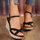 Vipkoala Black Beige Wedge Sandals for Women's 2024 New Platform Fish Mouth Cross Strap Fashion Shoes Female Summer Buckle Strap Sandal