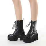 Vipkoala Handmade Women Motorcycle Punk Boots Mori Girl Lady Lolita Boots Woman High Top Boots Platform Fahion Rivets Goth Dark