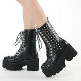 Vipkoala Handmade Women Motorcycle Punk Boots Mori Girl Lady Lolita Boots Woman High Top Boots Platform Fahion Rivets Goth Dark