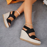 Vipkoala Women's Wedge Sandals Platform Sandals Plus Size Buckle Open Toe Daily Casual Knit Black