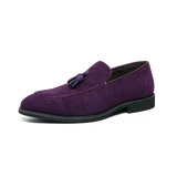 Vipkoala Brand Design Men Suede Leather Shoes Moccasins Purple Tassel Pointed Men's Loafers Vintage Slip-on Casual Men Social Dress Shoe