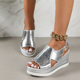 Vipkoala Women's Wedge Sandals Platform Sandals Ankle Strap Summer Beach Fashion Buckle Silver Gold Sandals