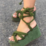 Women's Strappy Sandals Wedge Sandals Platform Sandals Lace-up Open Toe Sweet Walking Sandals Green Black Orange Red