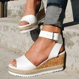 Women's Sandals Wedge Sandals Platform Sandals Corkys Sandals Daily Solid Colored Summer Platform Ankle Strap Heel Peep Toe Casual Faux Leather Buckle Ankle Strap