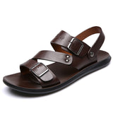 Vipkoala Men's PU Leather Sandals Flat Sandals Outdoor Beach Classic Casual Slippers Breathable Sandals Black Brown Summer