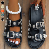 Women's Sandals Slippers Wedge Sandals Flat Sandals Platform Sandals Daily Leopard Snake Summer Rivet Flat Heel Open Toe Punk Fashion Casual PU Loafer Buckle Leopard Print Snake pattern Black