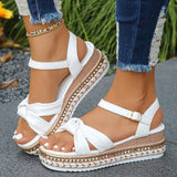 Women's Wedge Sandals Platform Sandals Daily Hidden Heel Open Toe Casual Faux Leather Ankle Strap White Gold Brown