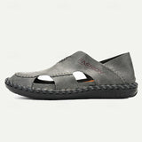 Vipkoala Men's Sandals Flat Sandals Leather Breathable Comfortable Slip Resistant Loafer Dark Grey Black Brown