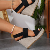 Vipkoala Women's Wedge Sandals Platform Sandals Plus Size Buckle Open Toe Daily Casual Knit Black