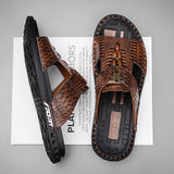 Vipkoala Men's Leather Sandals Fashion Sandals Walking Casual Beach Home Crocodile Print Breathable Slippers