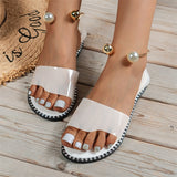 Vipkoala Women's Sandals Slippers Flat Sandals Plus Size Outdoor Beach Solid Color Summer Imitation Pearl Flat Heel Elegant Casual Minimalism PU Loafer Clear Beige