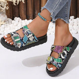 Vipkoala Women's Sandals Slippers Wedge Sandals Flat Sandals Platform Sandals Daily Leopard Snake Summer Rivet Flat Heel Open Toe Punk Fashion Casual PU Loafer Buckle Leopard Print Snake pattern Black