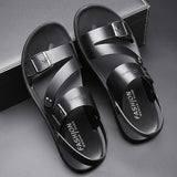 Men's PU Leather Sandals Flat Sandals Outdoor Beach Classic Casual Slippers Breathable Sandals Black Brown Summer