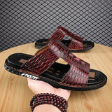 Men's Leather Sandals Fashion Sandals Walking Casual Beach Home Crocodile Print Breathable Slippers