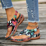 Women's Flat Sandals Colorful Print Thong Sandals Summer Clip Toe Buckle Strap Floral Casual Soft Sole Outdoor Beach Sandals