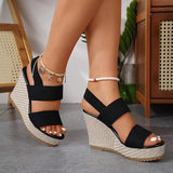 Vipkoala Women's Wedge Sandals Platform Sandals Plus Size Buckle Open Toe Daily Casual Knit Black